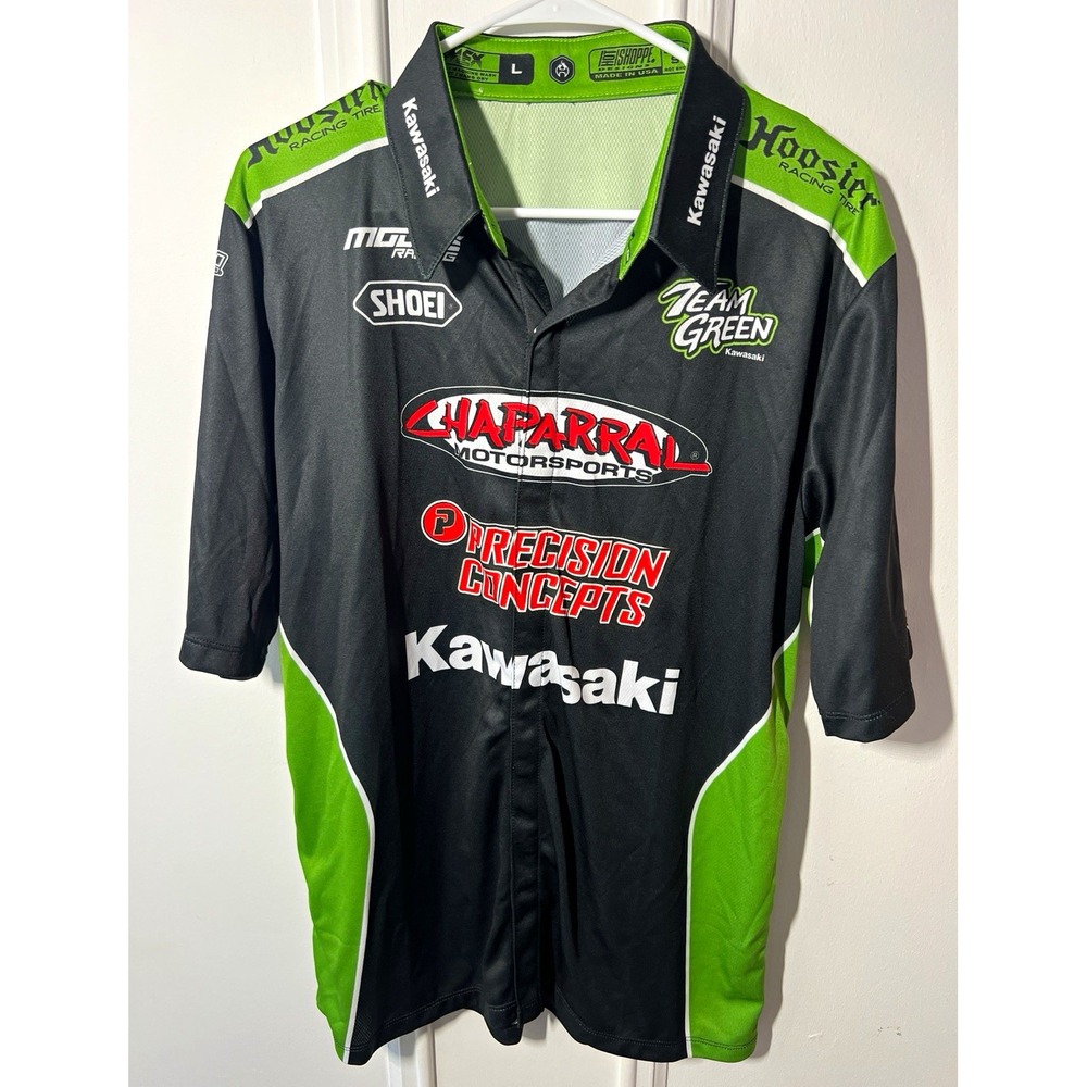 Kawasaki Team Green Racing Pit Shirt Mens L Chaparral Motorsports Shoppe USA